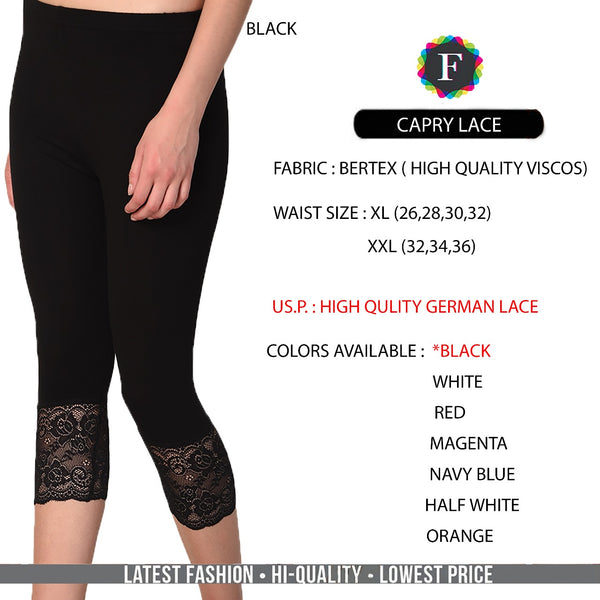 Women's Lycra Capri with Lace - UK Sweater House